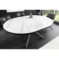 Invicta Uitschuifbare eettafel MIKADO 120-160cm wit keramiek ovaal zwart ster onderstel - 46503