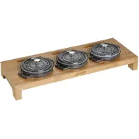 Staub serveerhouder voor 3 mini potten Bamboe