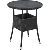 Juskys Polyrotan Tuintafel / Bijzettafel / Balkontafel Yoro - Rond - 60 cm - Zwart - Incl. Glasplaat