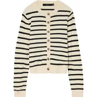 Vero Moda Gebreid vest 'VMSaba' ecru / zwart