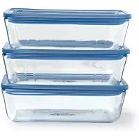 Pyrex Pure Glass Collection borosilicaatglas voedselcontainer met borosilicaatglas deksel, 0,8 l, set van 3, geschikt voor oven, magnetron en vaatwasser