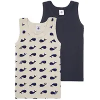 Petit Bateau Setje met 2 katoenen kinderhemdjes met walvisprint Jongens Onderhemd - Blauw + Beige/Blauw