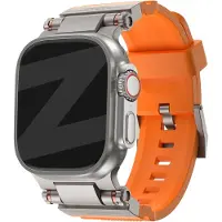 Bandz Siliconen band 'Explorer' met gespsluiting - geschikt voor Series Apple Watch 1/2/3/4/5/6/8/9/10/11/SE(2-3)/Ultra(2-3) - grote maten 44mm 45mm 46mm 49mm (oranje met titanium connectors)