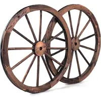 Costway Autowiel, 2-delige set, bruin, houten wiel met plaatstaal, houten wagen, decoratief Wagon wiel, 76x76x3,5 cm