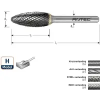 Rotec HM-Stiftfrees, model H - Z7 / STEEL-vertand / ø8x19x64xø6mm - 4370807