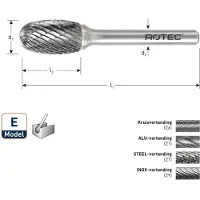 Rotec HM-Stiftfrees, model E - Z6 / Kruisvertand / ø6,3x9,5x42xø3mm - 4340601