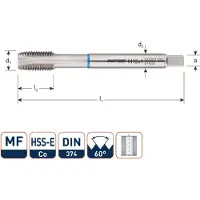 Rotec HSS-E INOX machinetap DL DIN 374B MF12x1,25 - 335.1212I