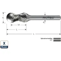 Rotec HM-Stiftfrees, model X - Z3 / Spiraalvertand / ø12,8x25x70xø6mm - 4422000