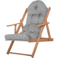 Springos Houten Ligstoel - Ligbed - Met Kussen - Verstelbaar - Weersbestendig - Grijs - Grenenhout - 90 x 71 x 103 Cm