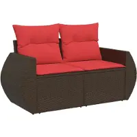 vidaXL - Tuinbank - met - kussens - 2-zits - poly - rattan - bruin