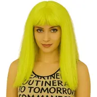 Partyproduct Neon Gele Rechte Verkleedpruik – Feestpruik voor Carnaval & Themafeesten