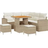 vidaXL Tuinbank Set 9 st 6-zits Beige en Crème poly rattan