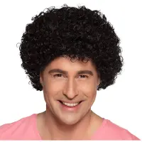 Boland - Pruik Curly zwart Zwart - Krullen - Kort - Unisex - -
