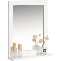 SoBuy Badkast met spiegel, wandplank, hangende badkast met opbergruimte voor de badkamer, wandmontage, badspiegel, wit, 40x49x10cm, FRG129-W