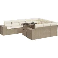 vidaXL 11-delige Tuinset met kussens poly rattan beige