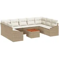 vidaXL Tuinset met 10 stukken. Beige en crème kleurig, gemaakt van polyrotan
