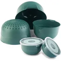 Kadax Kommenset 5-delig met deksel, slakommen, plastic kommen voor het bewaren van gerechten, fruitschalen, stapelbare serveerschalen, mengkommen (groen)