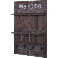 MCW Wandgarderobe -C89 Welcome, garderobe paneel garderobe, shabby look vintage, 4 haken 90x60cm ~ bruin, shabby