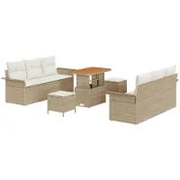 vidaXL Tuinset, 9-delig, 8 zitplaatsen, beige