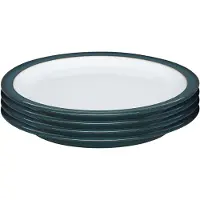 Denby Greenwich middelgrote borden, set van 4, groen, wit, vaatwasserbestendig, magnetronbestendig, servies, 22 cm, geglazuurd keramisch serviesgoed, bestand tegen breuken en barsten