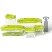 Dafi Set met vacuümcontainer SeeYoo Set van 5, limoengroen - incl. pomp, voedselbewaarcontainers met deksels, voedselcontainers, set bewaarcontainers - maaltijdboxen