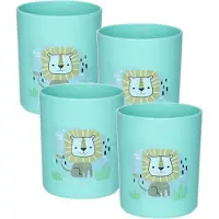 PlasticForte onbreekbare Drinkbekers - 12x - kunststof - 350 ml - aqua - leeuw - kinderen - camping - mokken