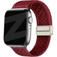 Bandz Vintage nylon band met magneetsluiting - geschikt voorApple Watch Series 1/2/3/4/5/6/7/8/9/10/11/SE/SE2/SE3 - iWatch bandje stof voor kleine maten 38mm 40mm 41mm 42mm (wijnrood)