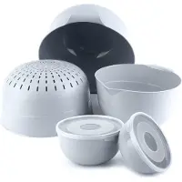 Kadax 5-delige kommenset met deksel, slakommen, plastic kommen voor het bewaren van gerechten, fruitschalen, stapelbare serveerschalen, mengkommen (lichtgrijs)