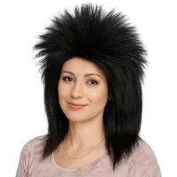 Partyproduct Verkleed Pruik Zwart Met Zilveren Glitter – 80s Punk Rock Feest Pruik – Carnaval & Themafeest