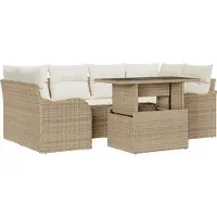 vidaXL Tuinbank Set 7 st 6-Aantal zitplaatsen Beige Poly Riet