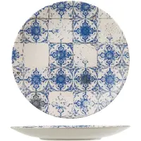 H&h set van 12 lotus aardewerk dinerborden, blauw en ivoor, 28 cm