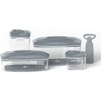 Dafi Set met vacuümcontainer SeeYoo Set van 4, grijs - incl. pomp, voedselbewaarcontainers met deksels, voedselcontainers, opbergcontainers, opbergcontainerset - maaltijdvoorbereidingsboxen