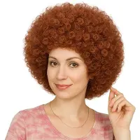 Partyproduct Bruin - Rode Krullen Afro Pruik – Verkleed & Feest Pruik – Carnaval, Disco & Themafeest