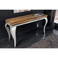 Invicta Design Console Tafel MODERN BAROK 140cm Naturel Chroom Teak Exclusief glazen blad- 44364