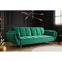 Riess Retro slaapbank BOUTIQUE 215cm smaragdgroen fluweel 3 zits met gouden poten - 40566