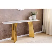Invicta Design wandtafel EXTRAVAGANCIA 140cm wit marmer geborsteld champagne goud metaal - 45936