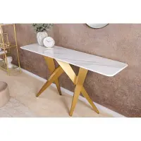 Invicta Design console tafel ART LIVING 140cm wit marmer keramiek champagne goud geborsteld - 46203