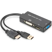 Digitus HDMI 3 in 1 converter, HDMI - DP + DVI + VGA, 0,2 m zwart Router, Wifi, Netwerk HDMI 3 in 1 converter,