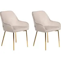 Beliani LOVERNA - Eetkamerstoel set van 2 - Beige - Fluweel