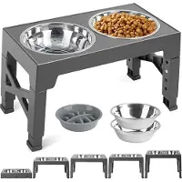 Karma Verhoogde hondenbak, verhoogde hondenbakken voor grote honden, hondenvoerstation met 2 roestvrijstalen bakken van 1200 ml en een langzame voerbak, hondenbak voor middelgrote en grote honden,