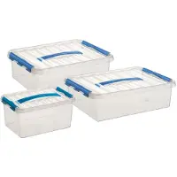 Sunware Q-Line opberg boxen set - 3 maten - 6-10-12 liter - kunststof - transparant/blauw