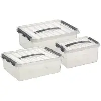 Sunware Q-Line opberg boxen set - 3 maten - 6-10-12 liter - kunststof - transparant/grijs