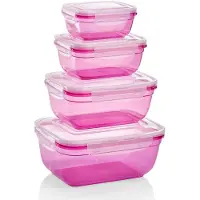 Grizzly set van 4 voedselcontainers (0,4L, 0,8L, 1,4L, 2,3L), rechthoekig, kunststof, 100% luchtdicht/waterdicht, magnetronbestendige opslagcontainers, Berry