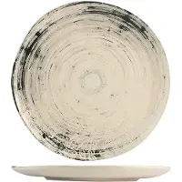 H&h zijden plat bord in beige en blauw steengoed 26 cm