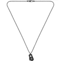 BOSS Zwartgecoate ketting met metalen schakel en leren plaatje