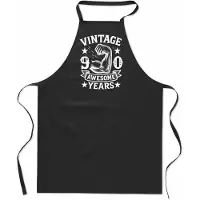 Mijncadeautje Vintage Awesome ** years - Keukenschort - kookschort - 100% katoen - BBQ - verjaardag en feest - cadeau - kado - unisex - zwart - leeftijd - 90