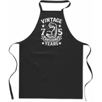 Mijncadeautje Vintage Awesome ** years - Keukenschort - kookschort - 100% katoen - BBQ - verjaardag en feest - cadeau - kado - unisex - zwart - leeftijd - 75