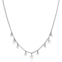 Zinzi zilveren schakelketting met negen ronde witte glasparels in verschillende groottes, speels verdeeld over de ketting 40-45cm ZIC2623