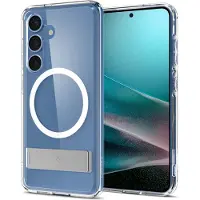 Spigen Ultra Hybrid S MagFit - Hoesje Geschikt voor Samsung Galaxy S25 - Compatibel met MagSafe en Qi2 - Back Cover met Air Cushion - Uitklapbare Standaard - Wit