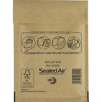 Mail lite Luchtkussenenveloppen A/000 Goud Zonder Venster 110 (B) x 160 (H) mm Kleefstrip 10 Stuks